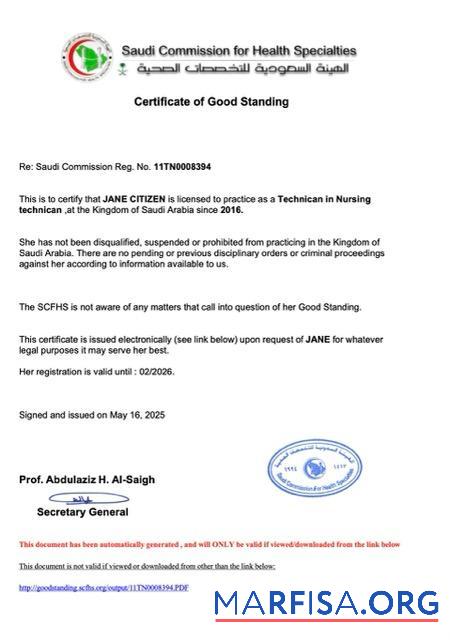 Blank Saudi Arabia certificate of good standing Word and PDF template, version 2